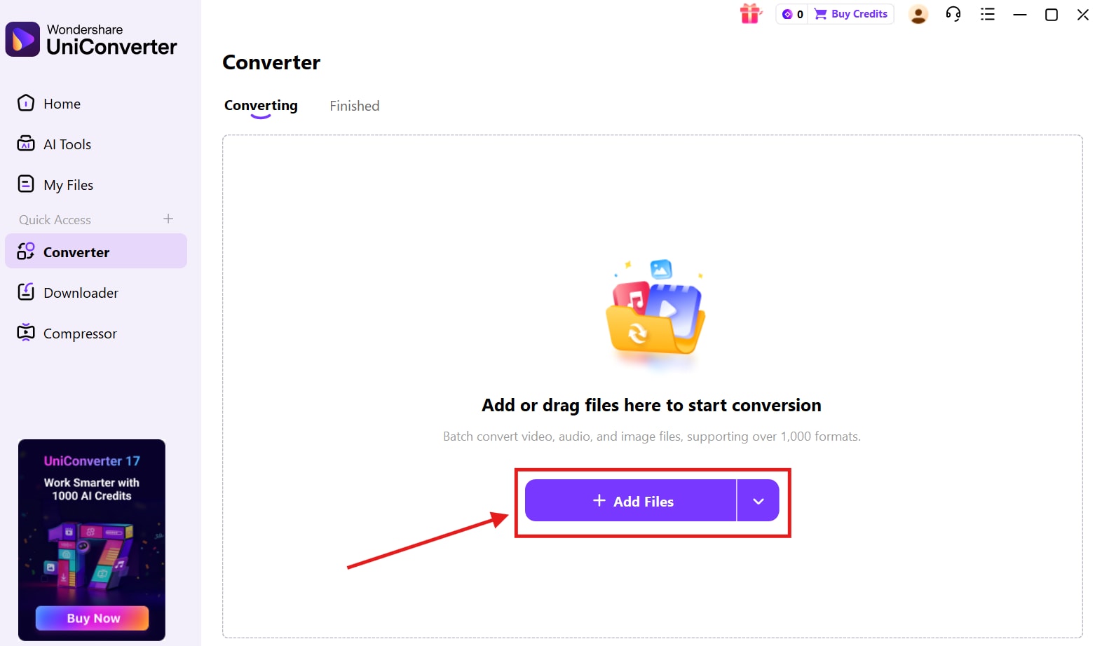 wondershare uniconverter add files