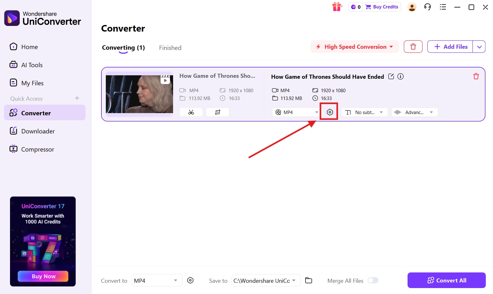 wondershare uniconverter advanced settings