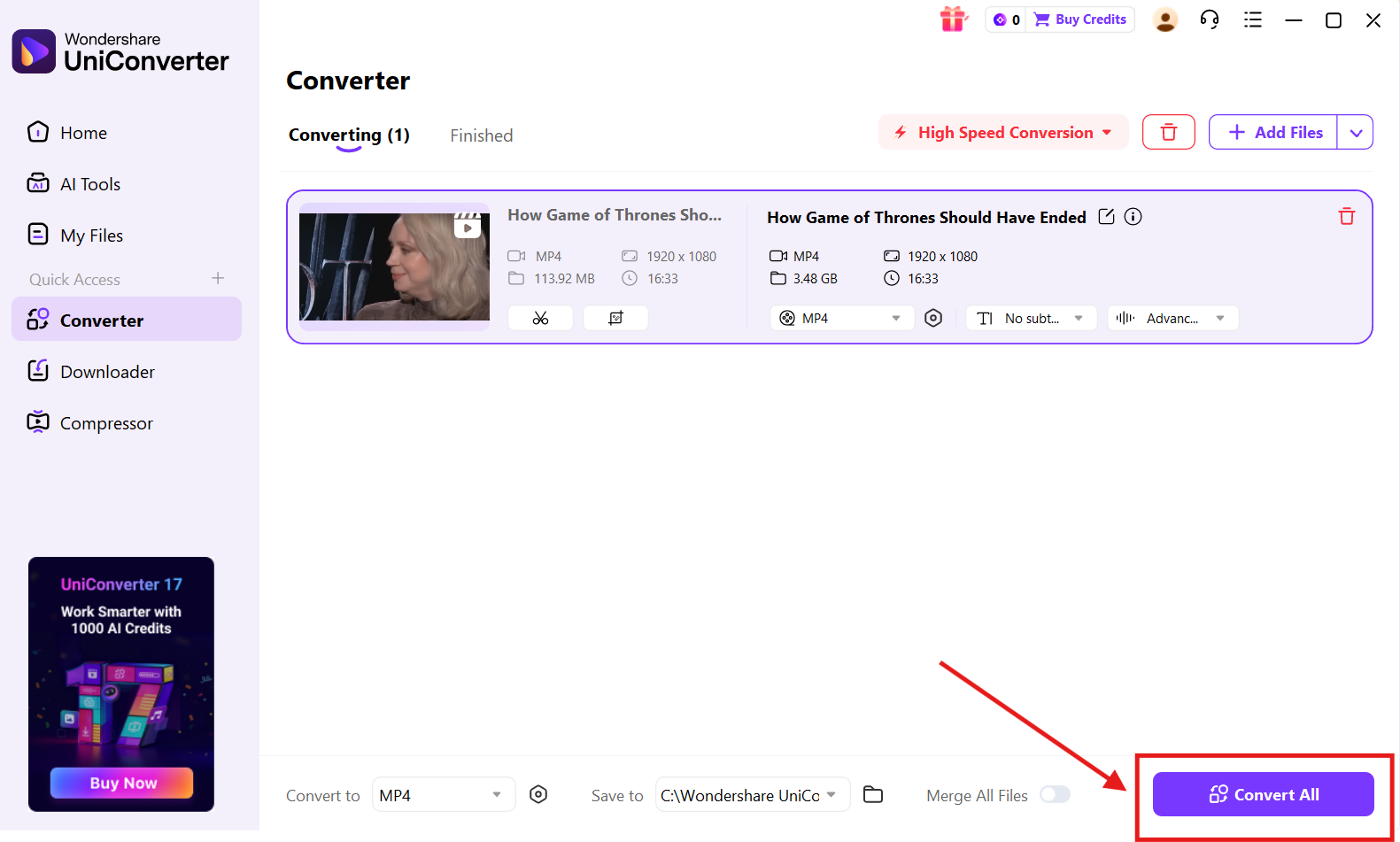 wondershare uniconverter convert all
