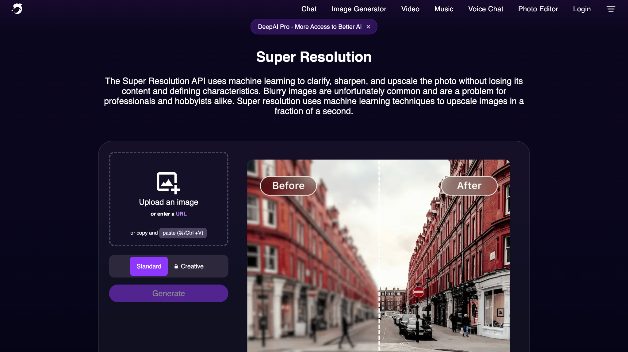 deep ai super resolution homepage