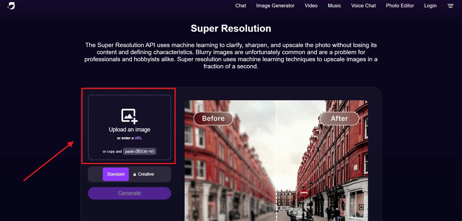 deep ai super resolution upload image