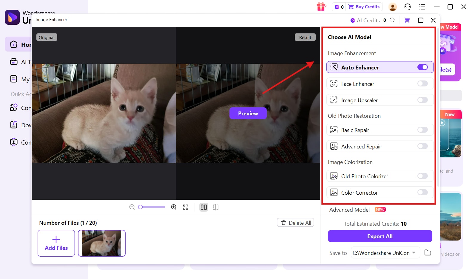 wondershare uniconverter choose ai model