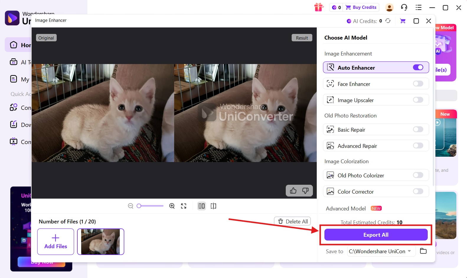 wondershare uniconverter export all