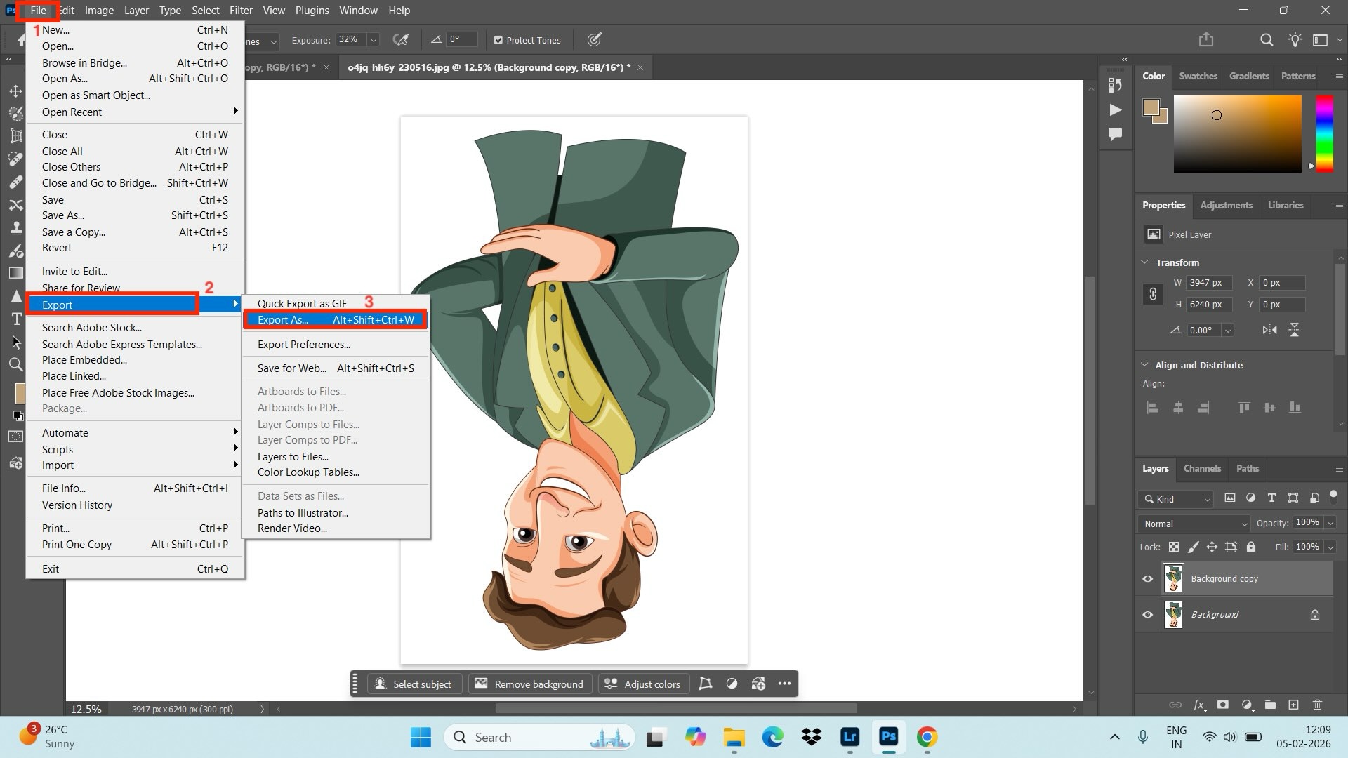 photoshop flip entire canvas export