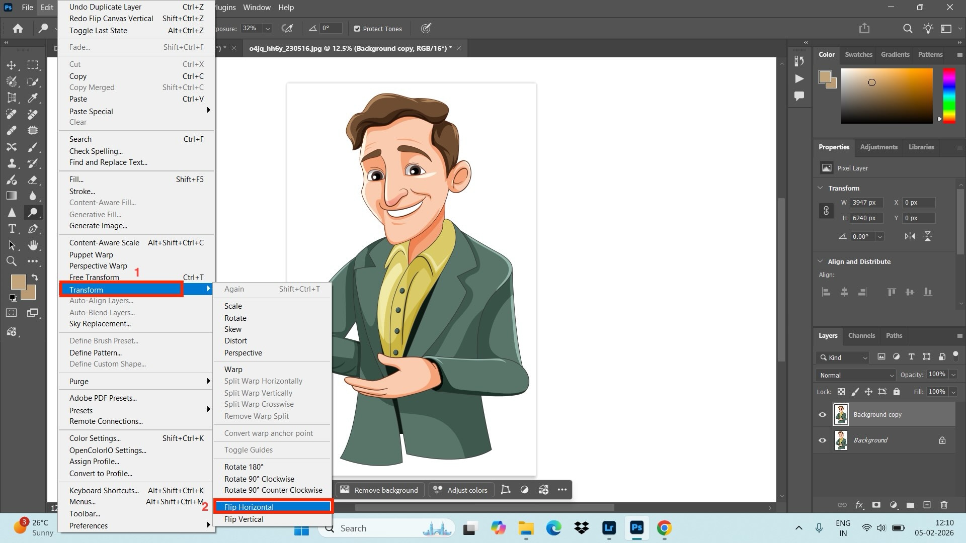 photoshop flip specific layer transform