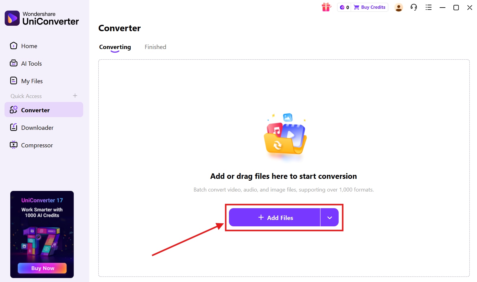 wondershare uniconverter add files