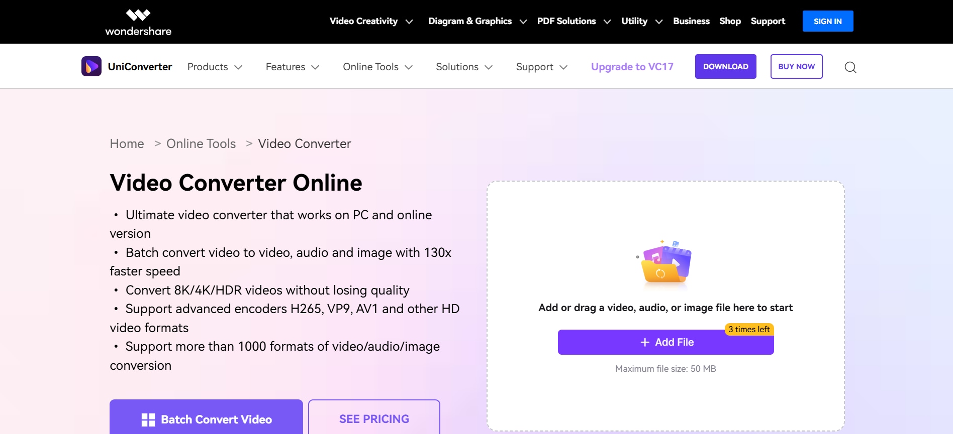 wondershare uniconverter homepage