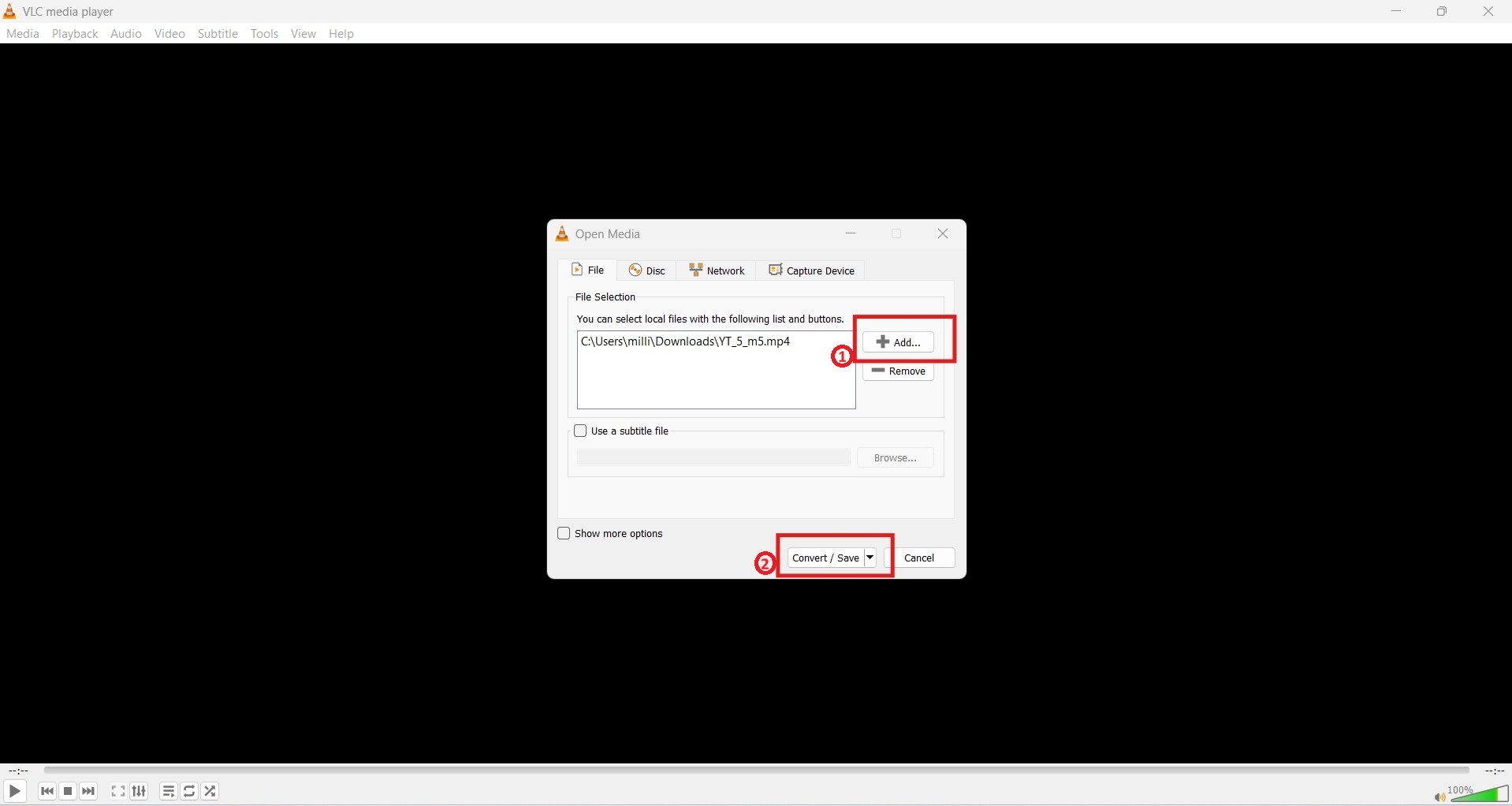 vlc media player add file