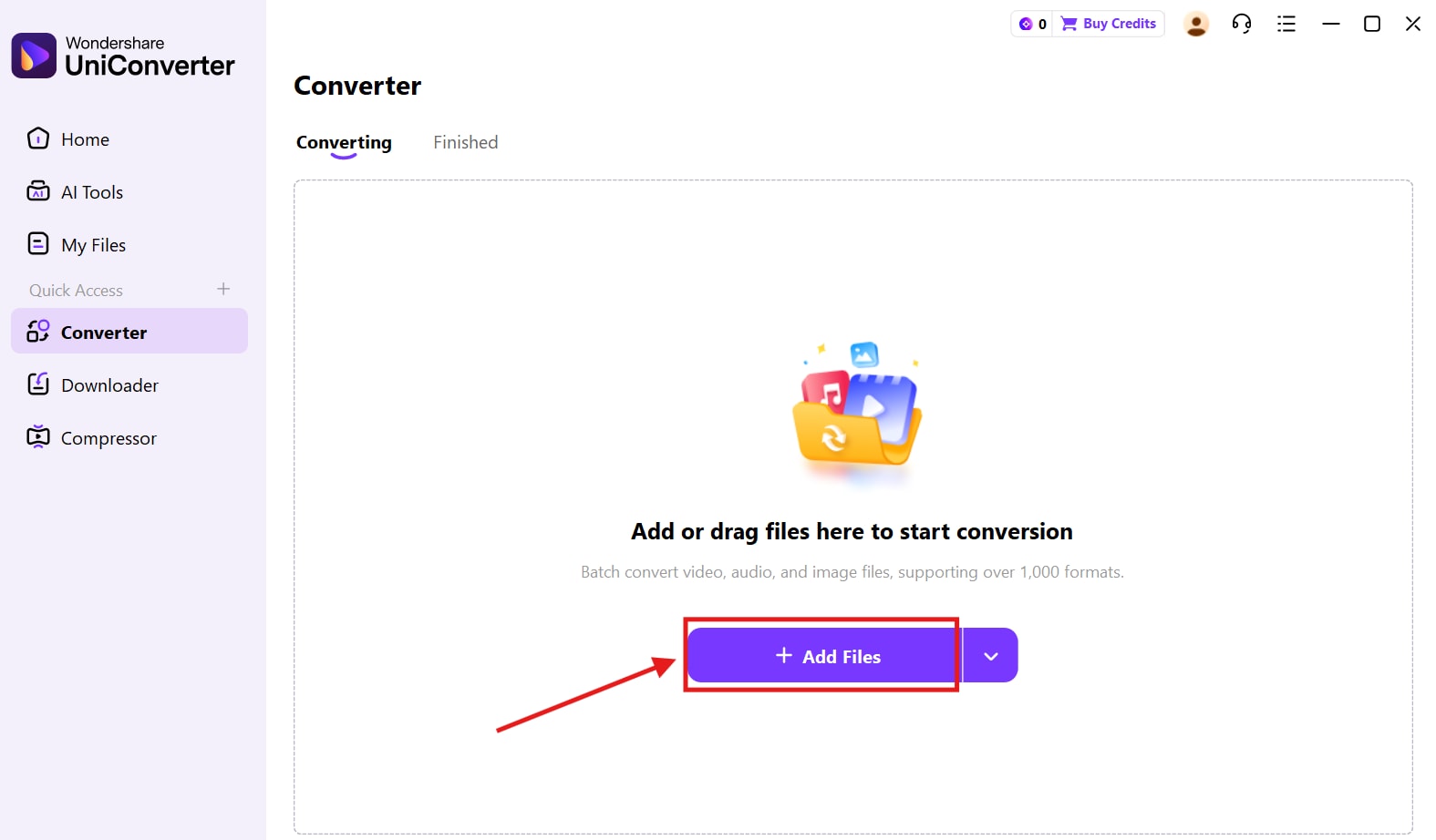 wondershare uniconverter add files