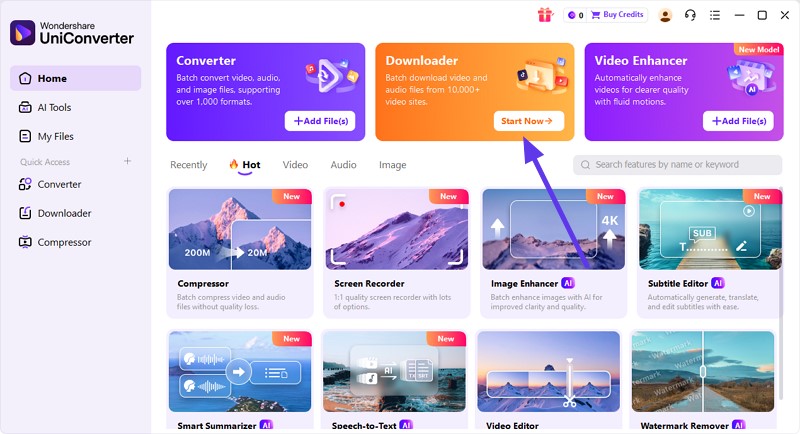open uniconverter choose downloader