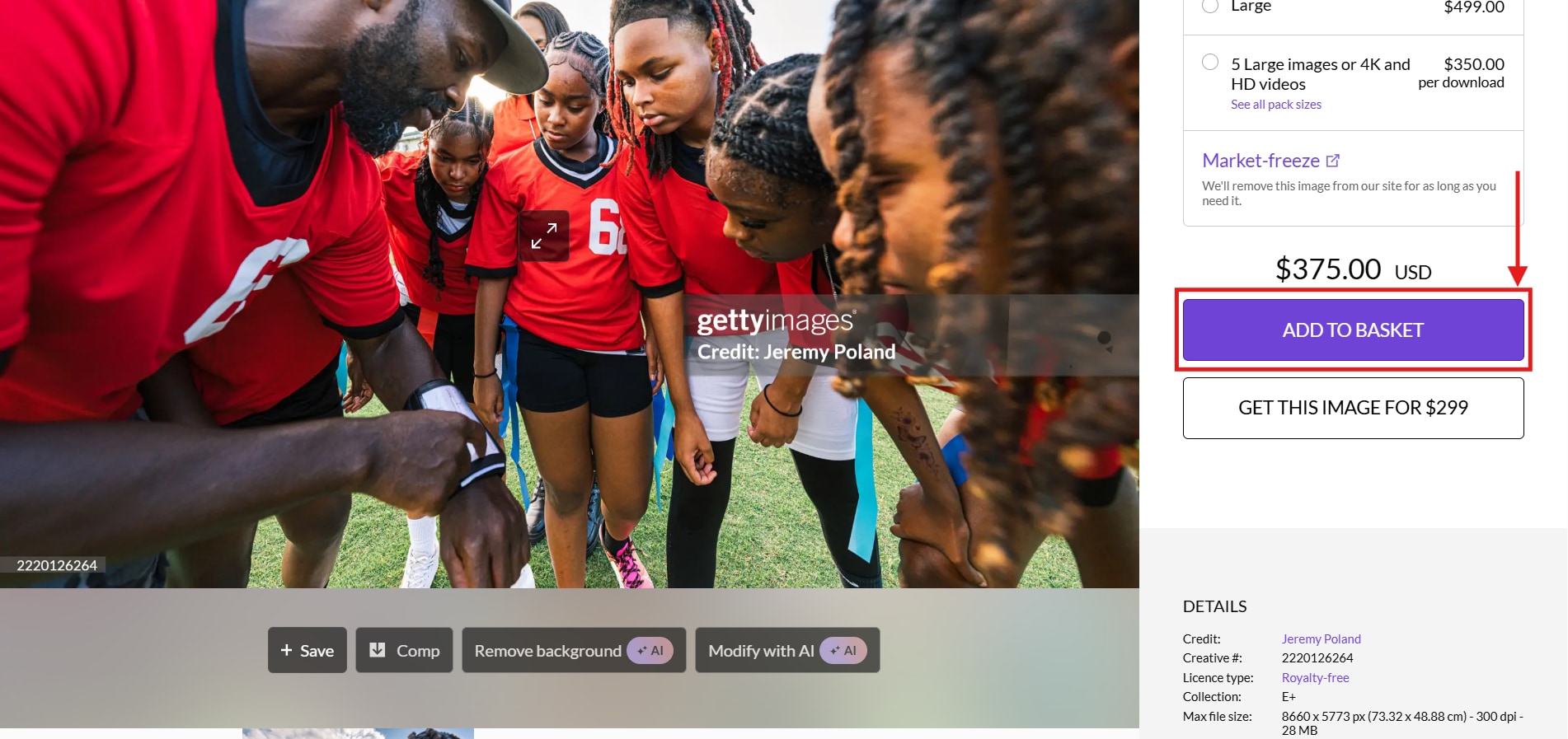 getty images add content to basket