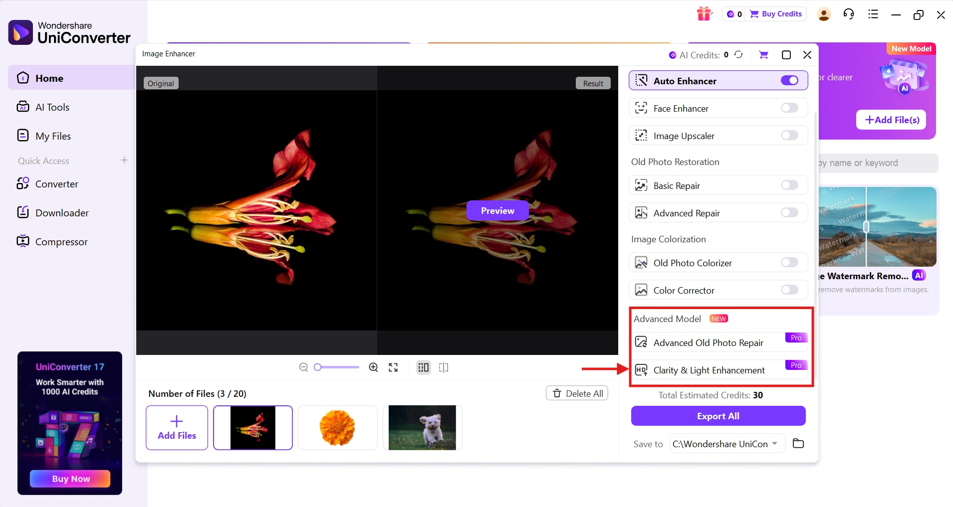 wondershare uniconverter advanced image enhancement feature