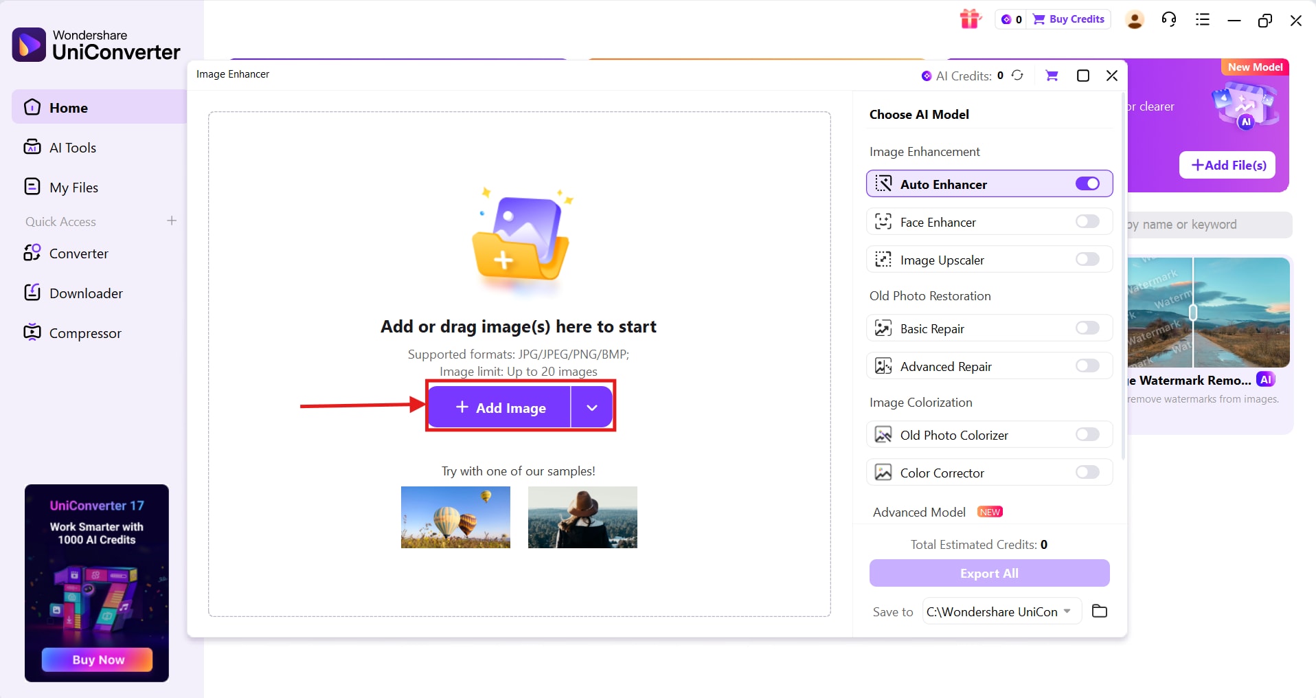 wondershare uniconverter upload images