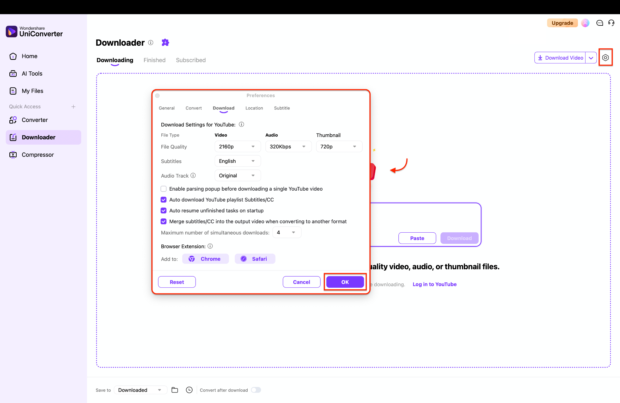 configure the settings