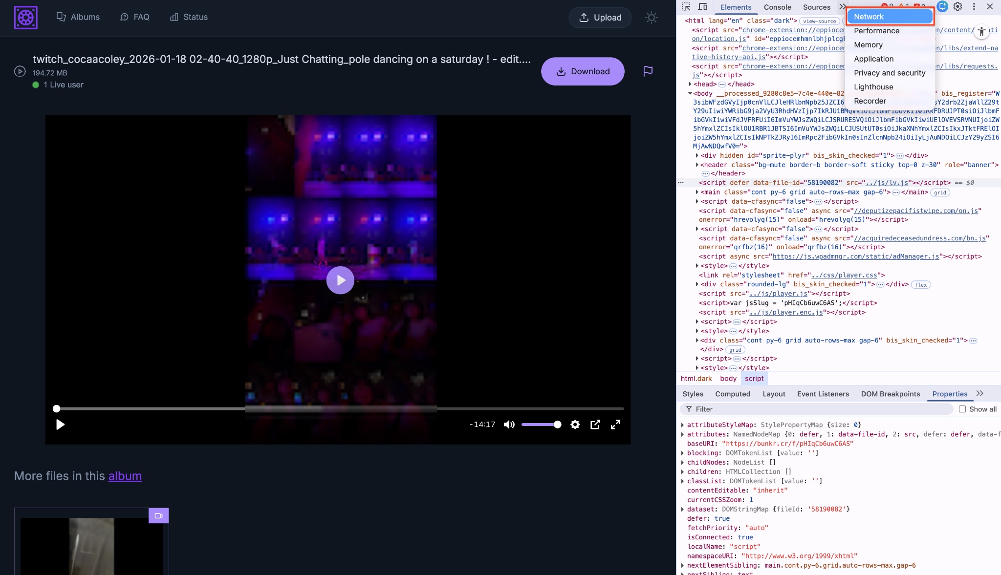 open the network tab