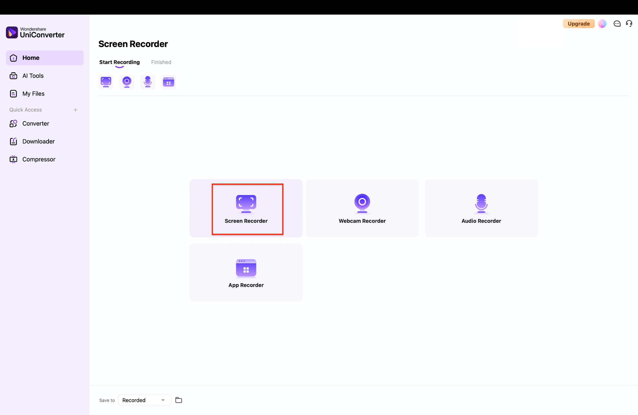 select screen recorder option