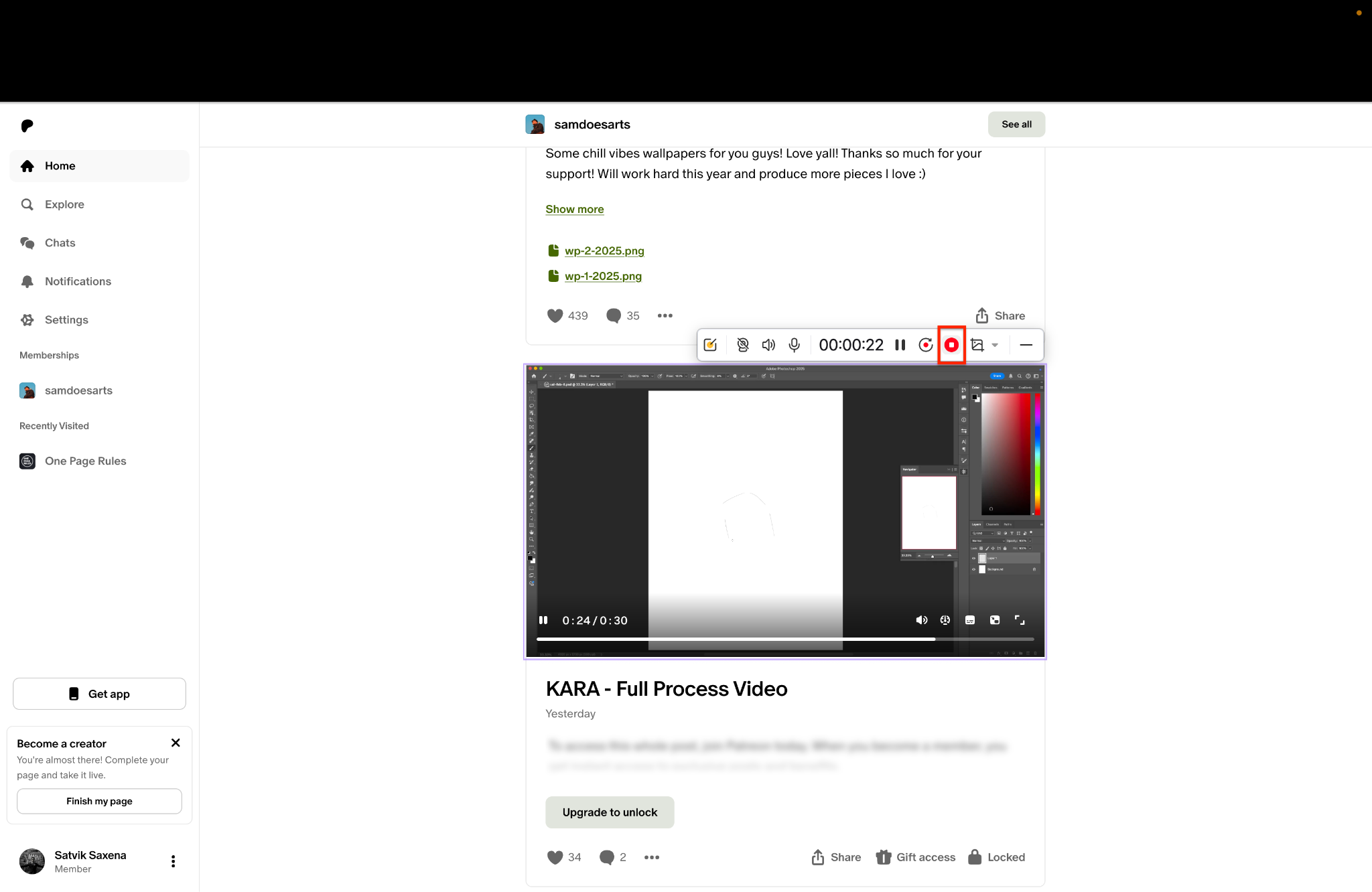 click stop icon for stop recording