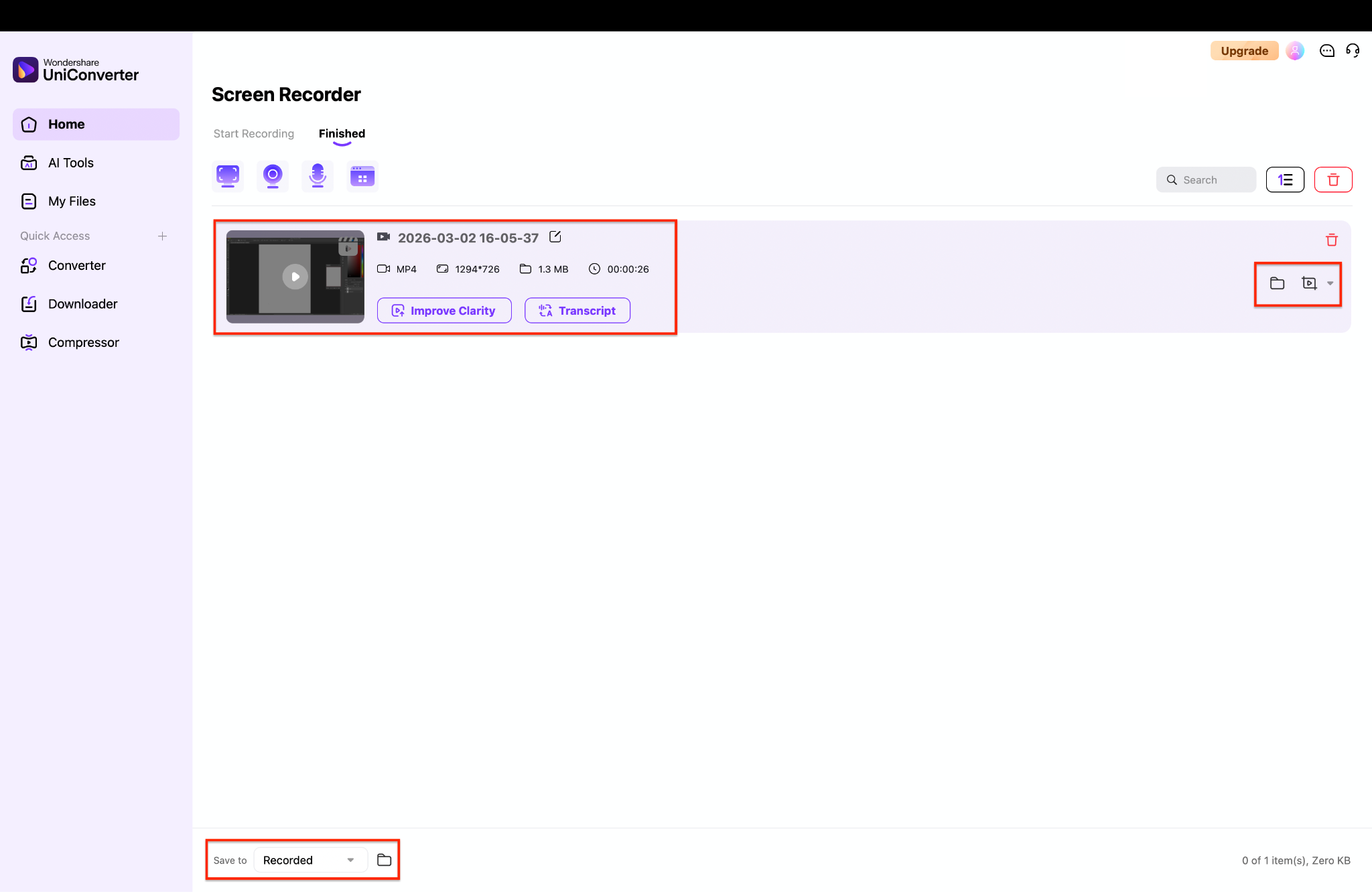 saved the recorded video in the designated folder