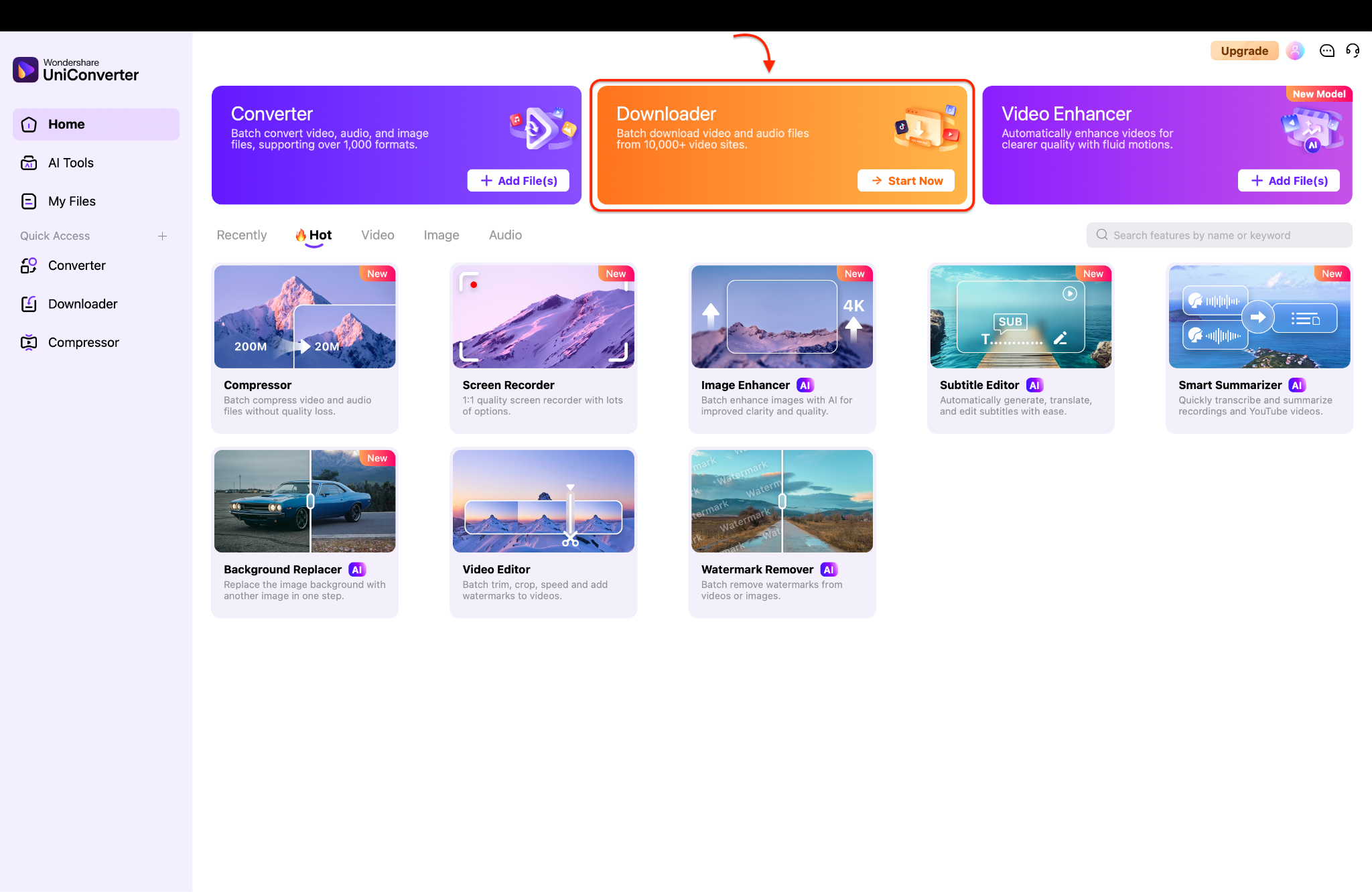 access the downloader tool from home tab