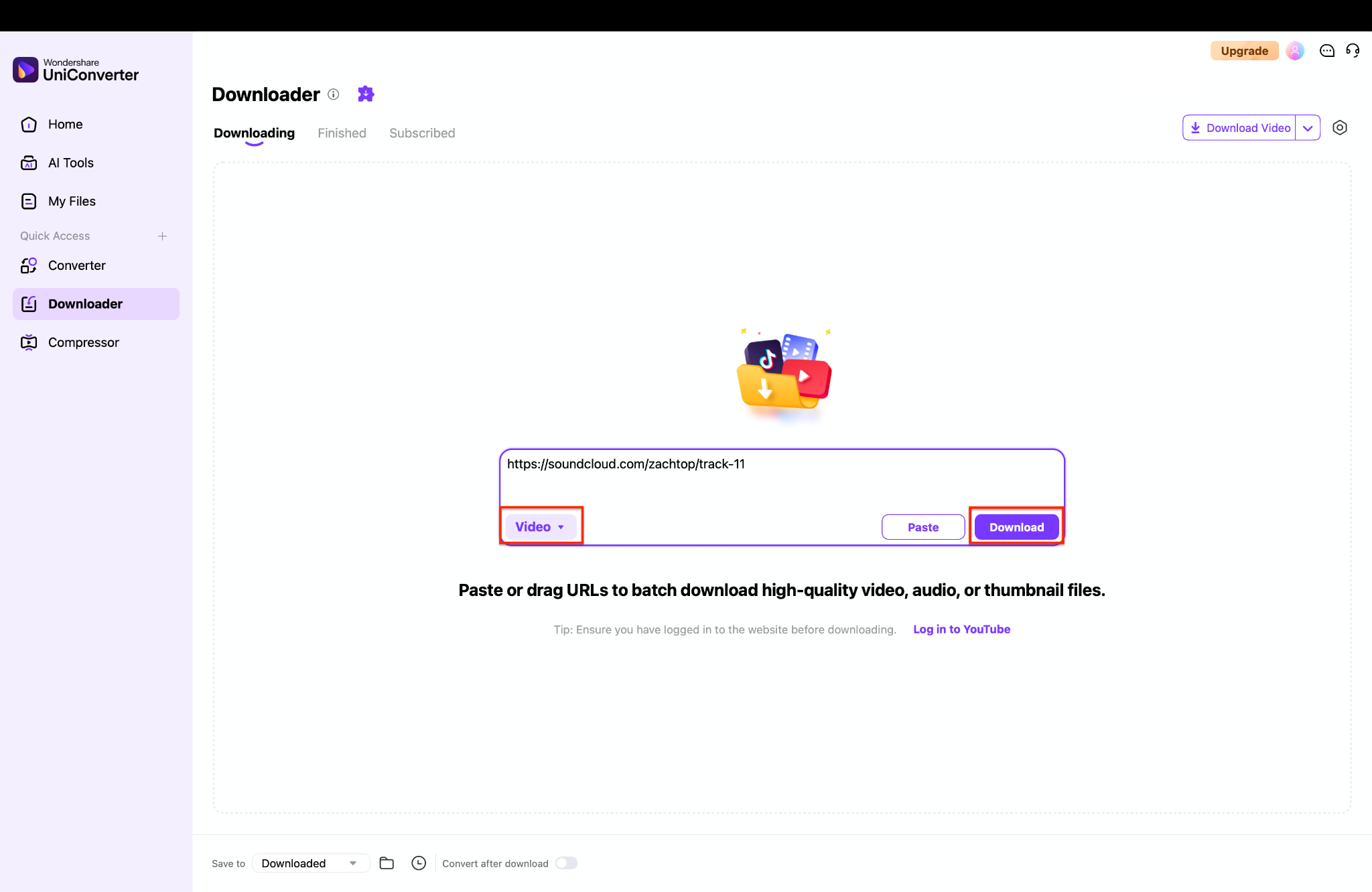paste your copied link and hit the download button