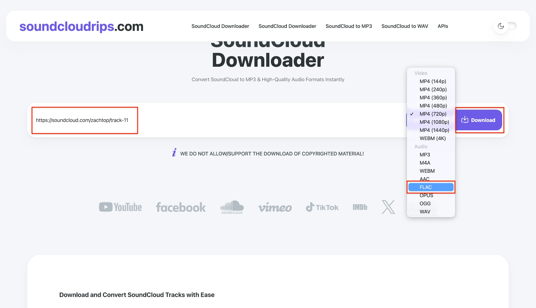 choose flac format after pasting the link