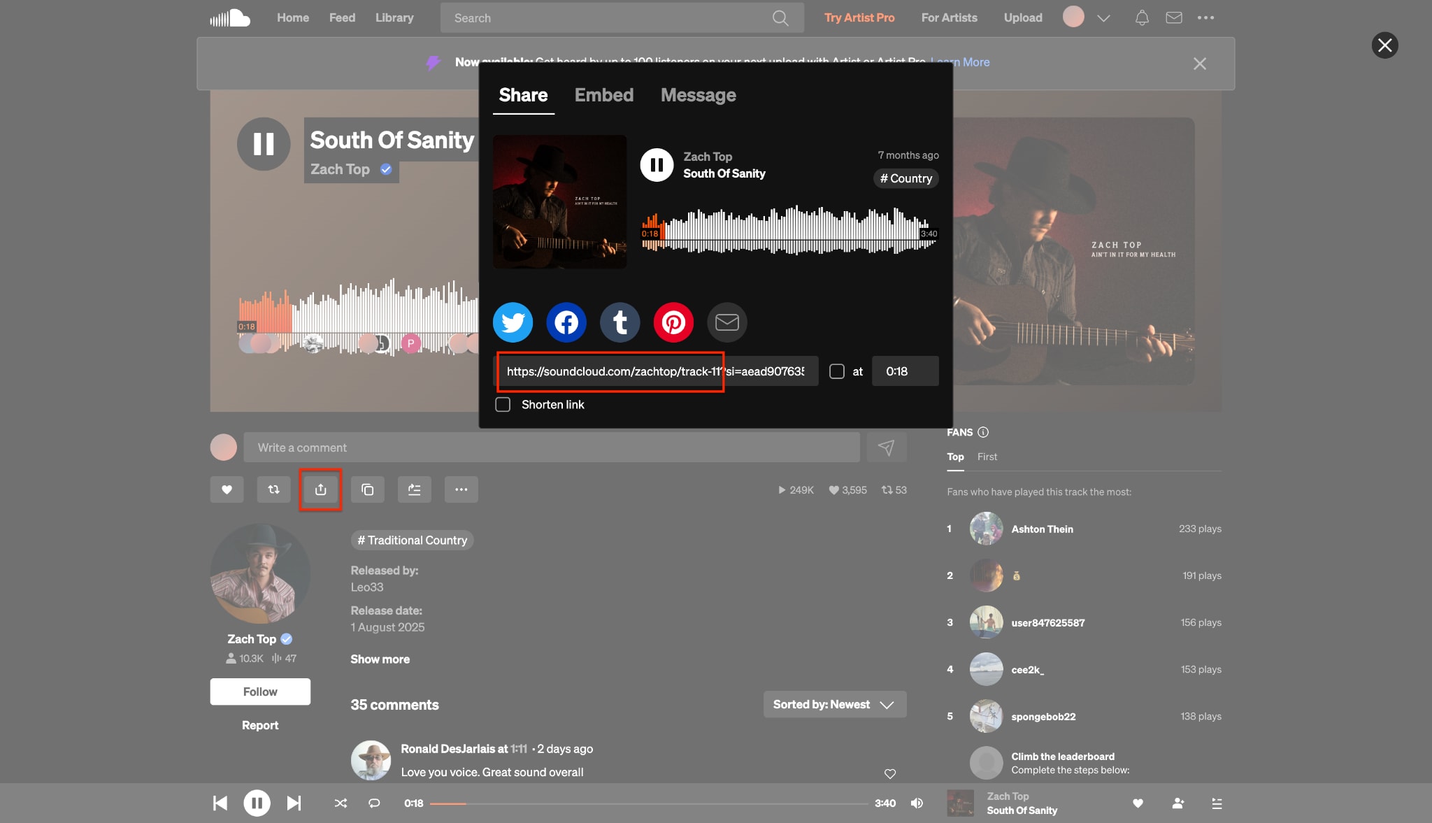 copy the link of sound or music you want to download