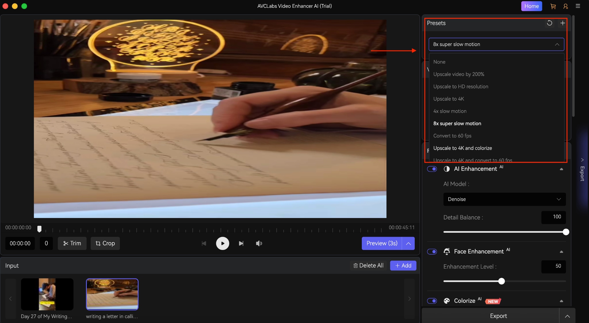 avclabs video enhancer ai presets