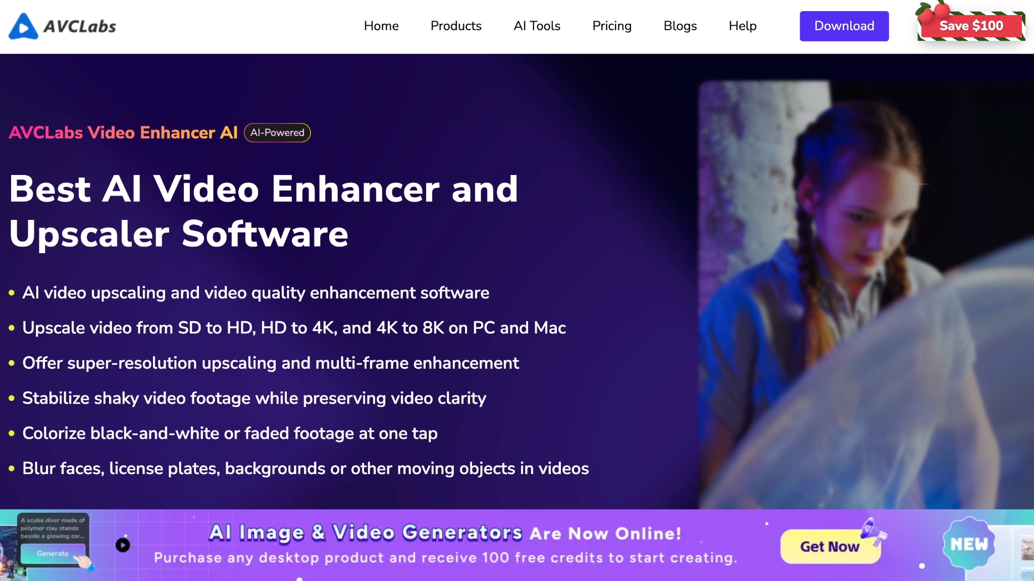avclabs video enhancer ai homepage
