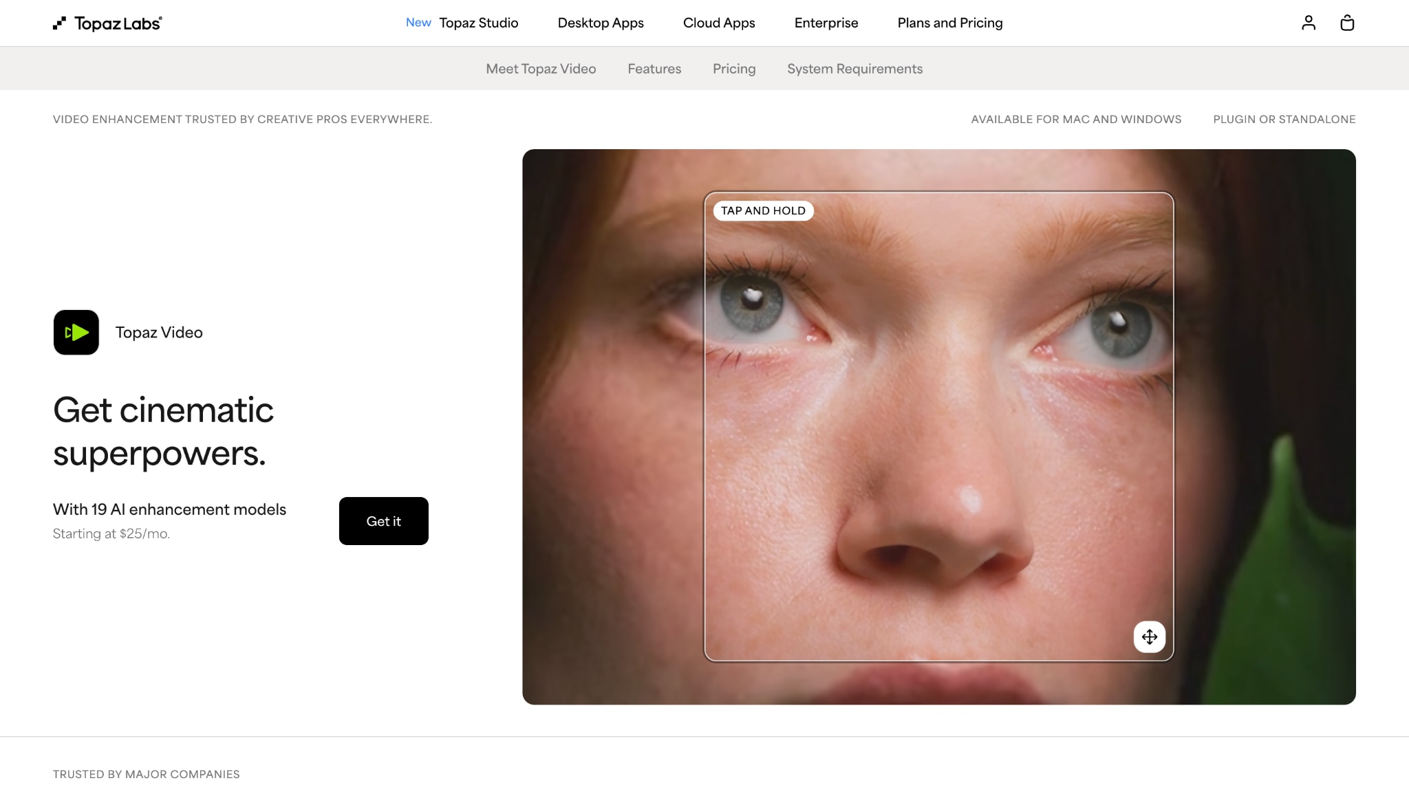topaz video ai homepage