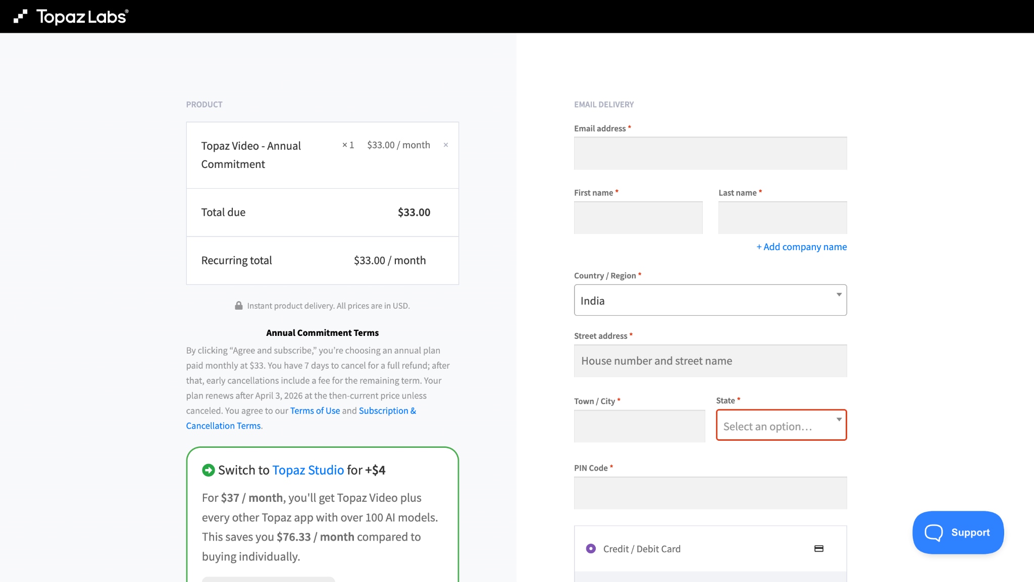 topaz video payment detail