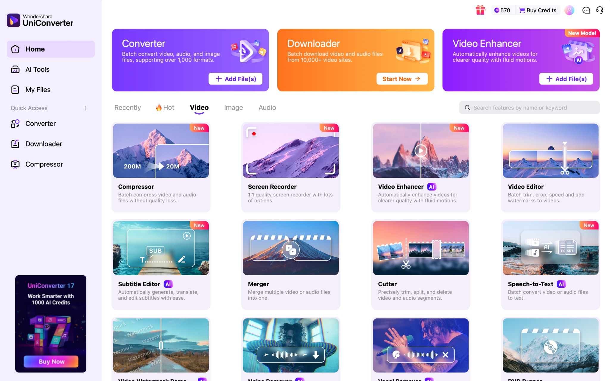 wondershare uniconverter dashboard