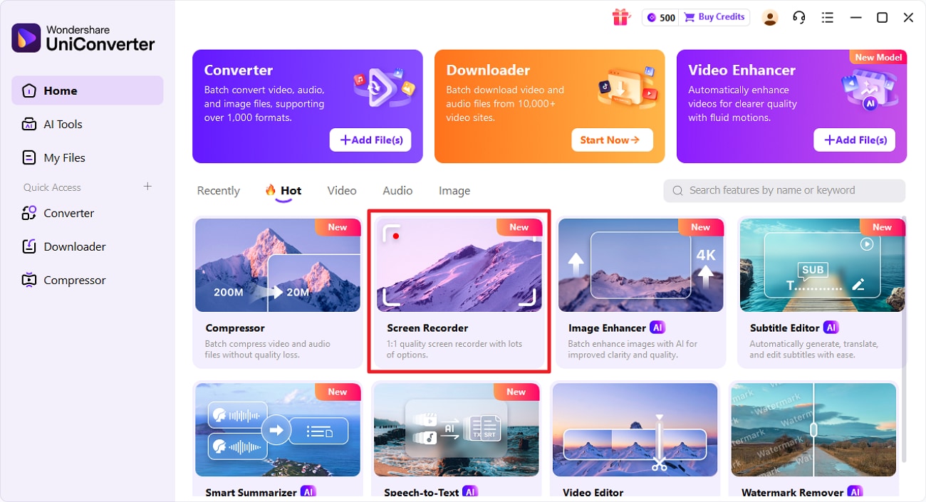 launch uniconverter choose screen recorder
