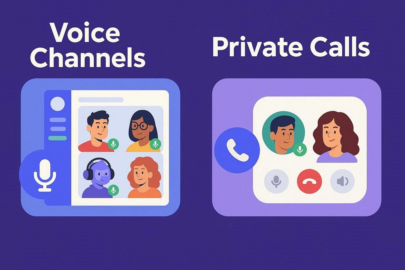 difference between voice channels private calls