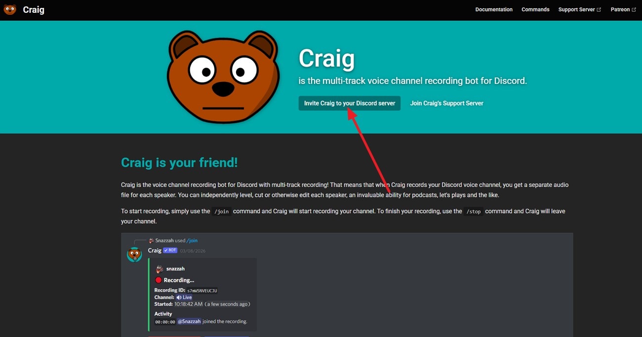 invite bot to server