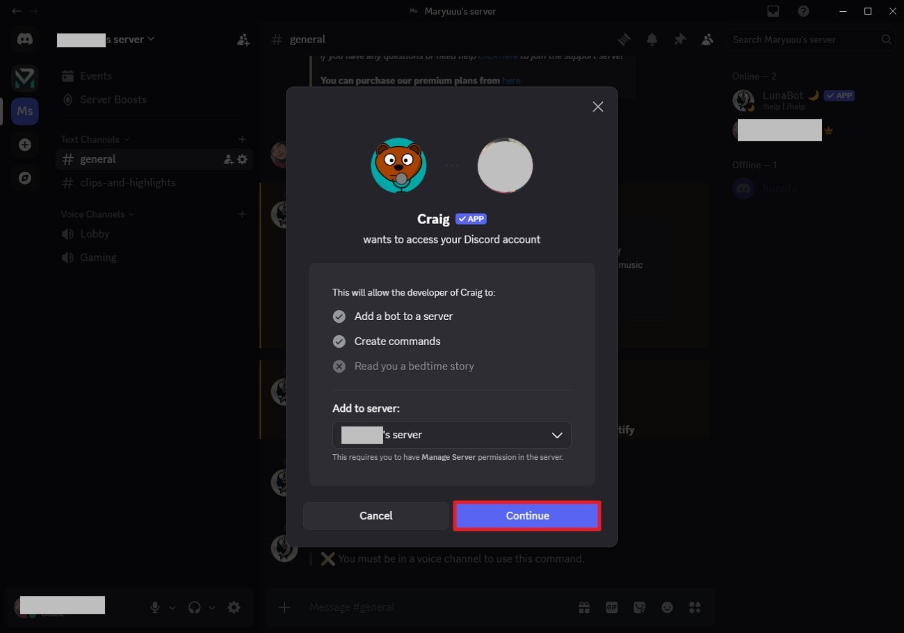 confirm invite press continue