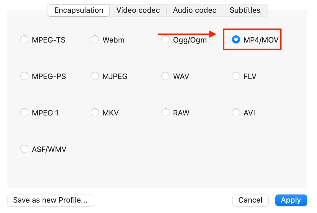 vlc media player choose format
