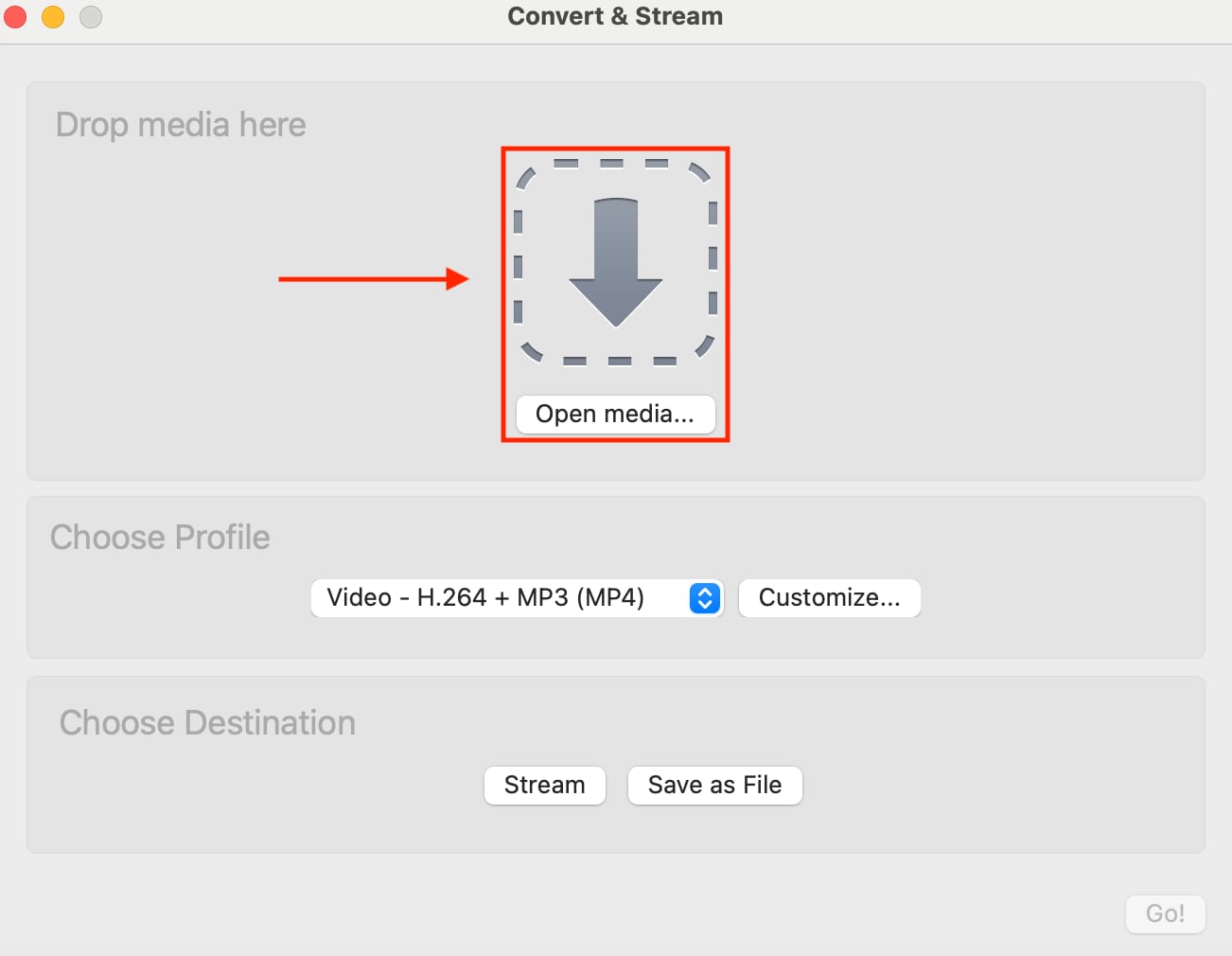 vlc media player open media