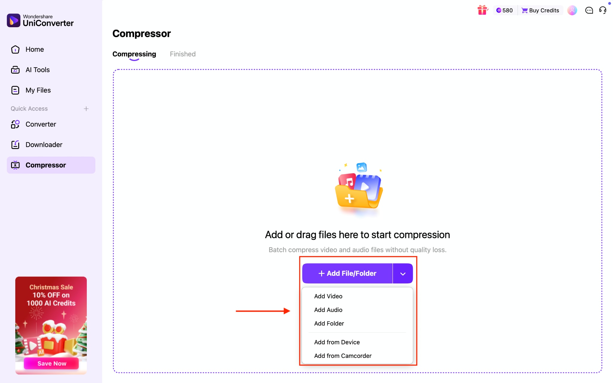 wondershare uniconverter add file