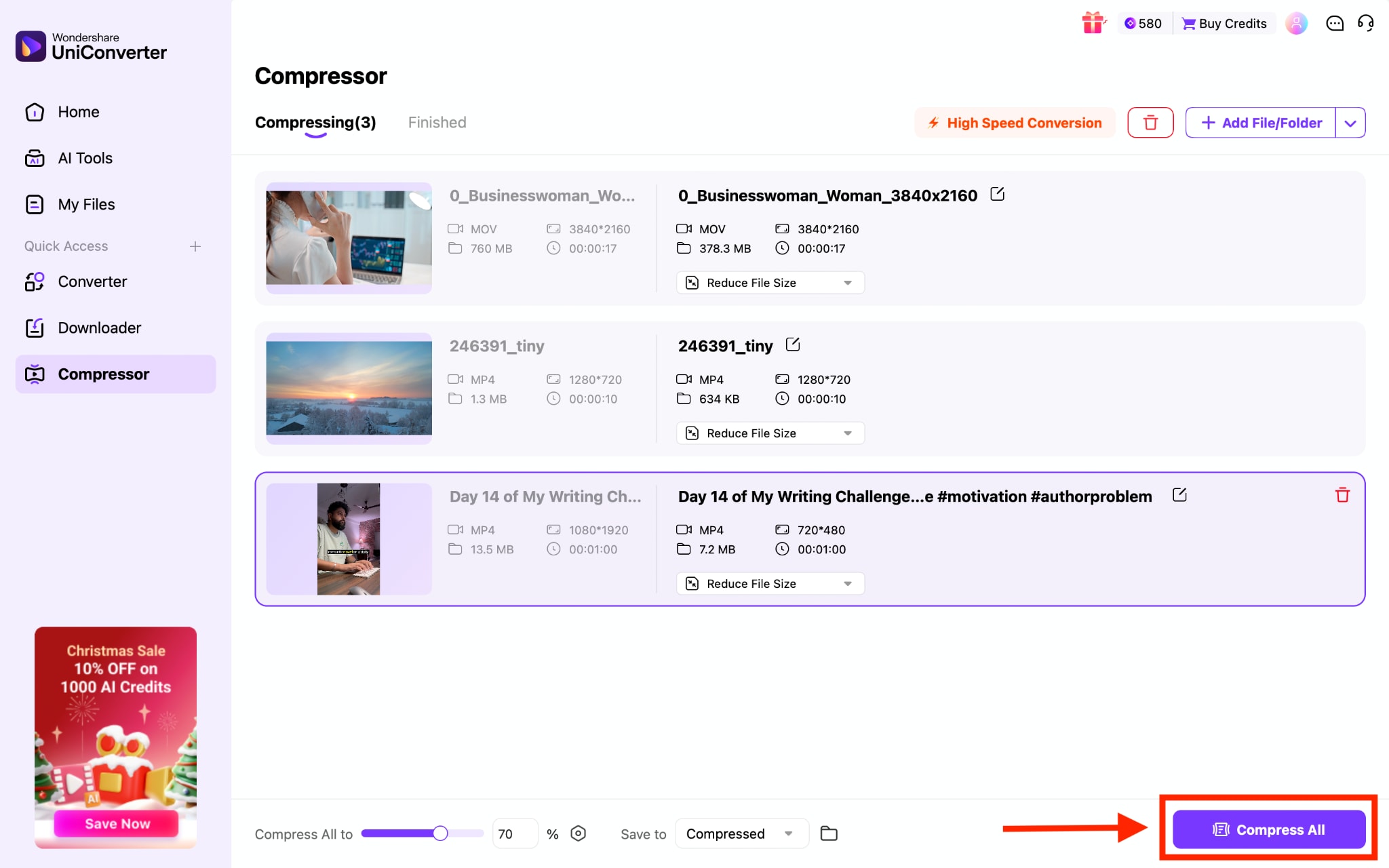 wondershare uniconverter compress all