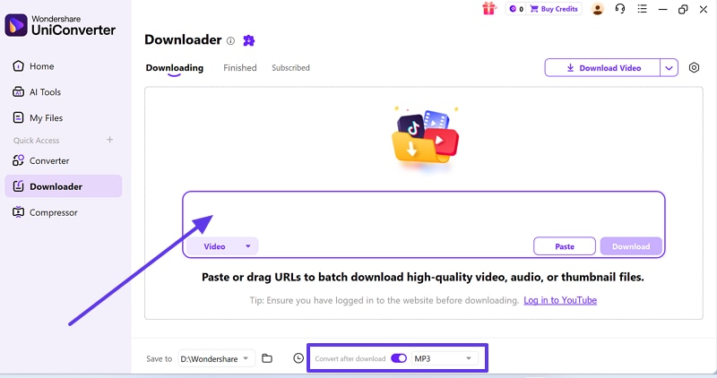 paste music url and select mp3 format