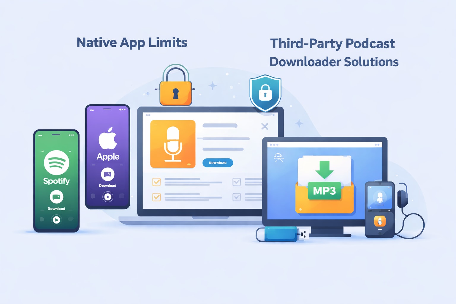 limits of native apps vs podcast downloaders