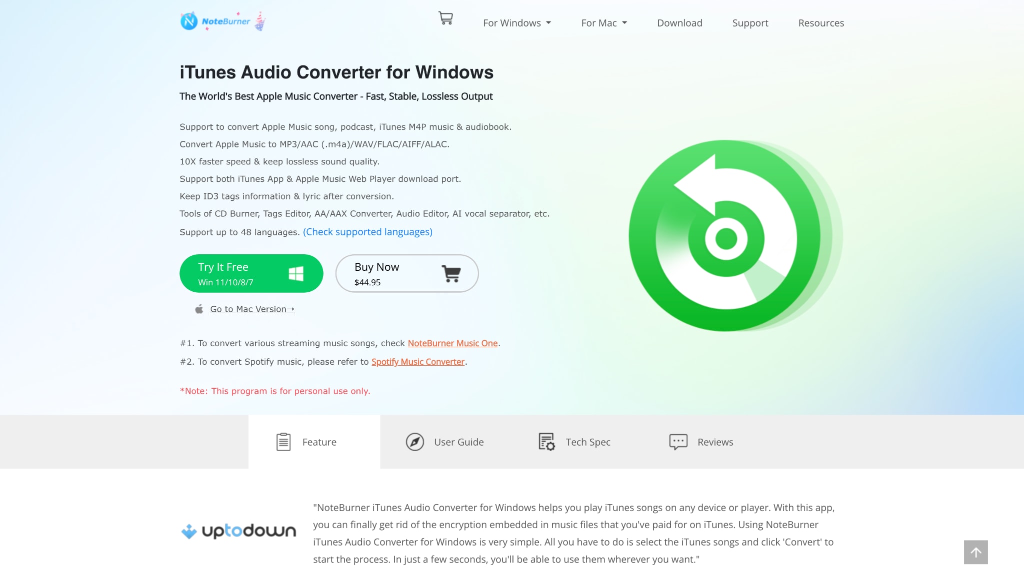 noteburner itunes audio converter homepage