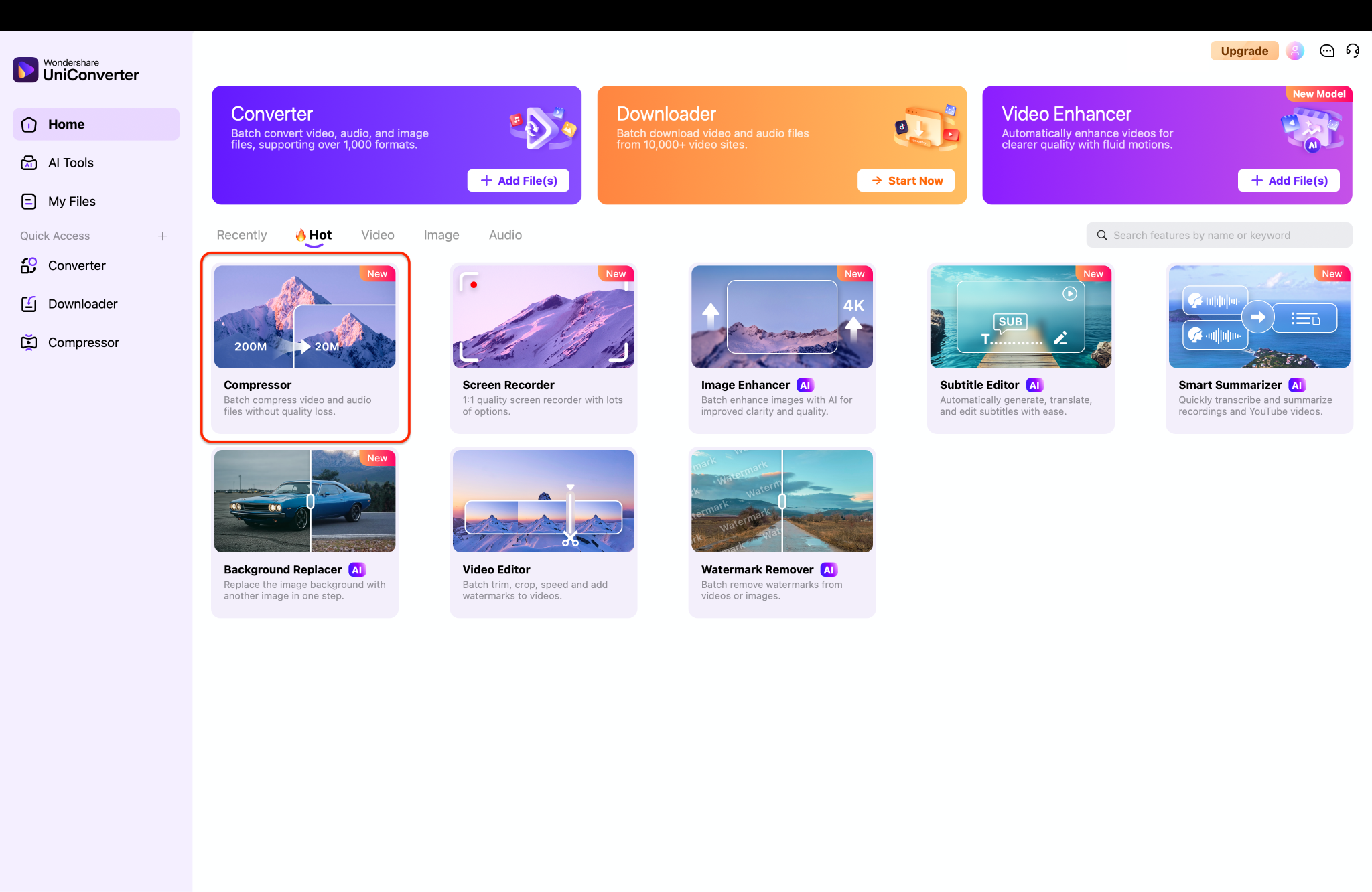 access the compress tool