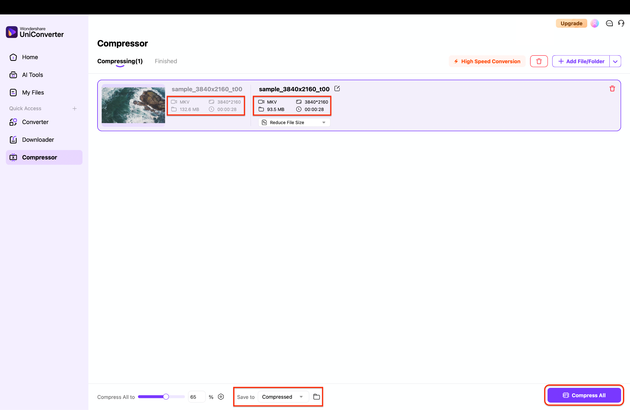 compress all to export and save to designated folder