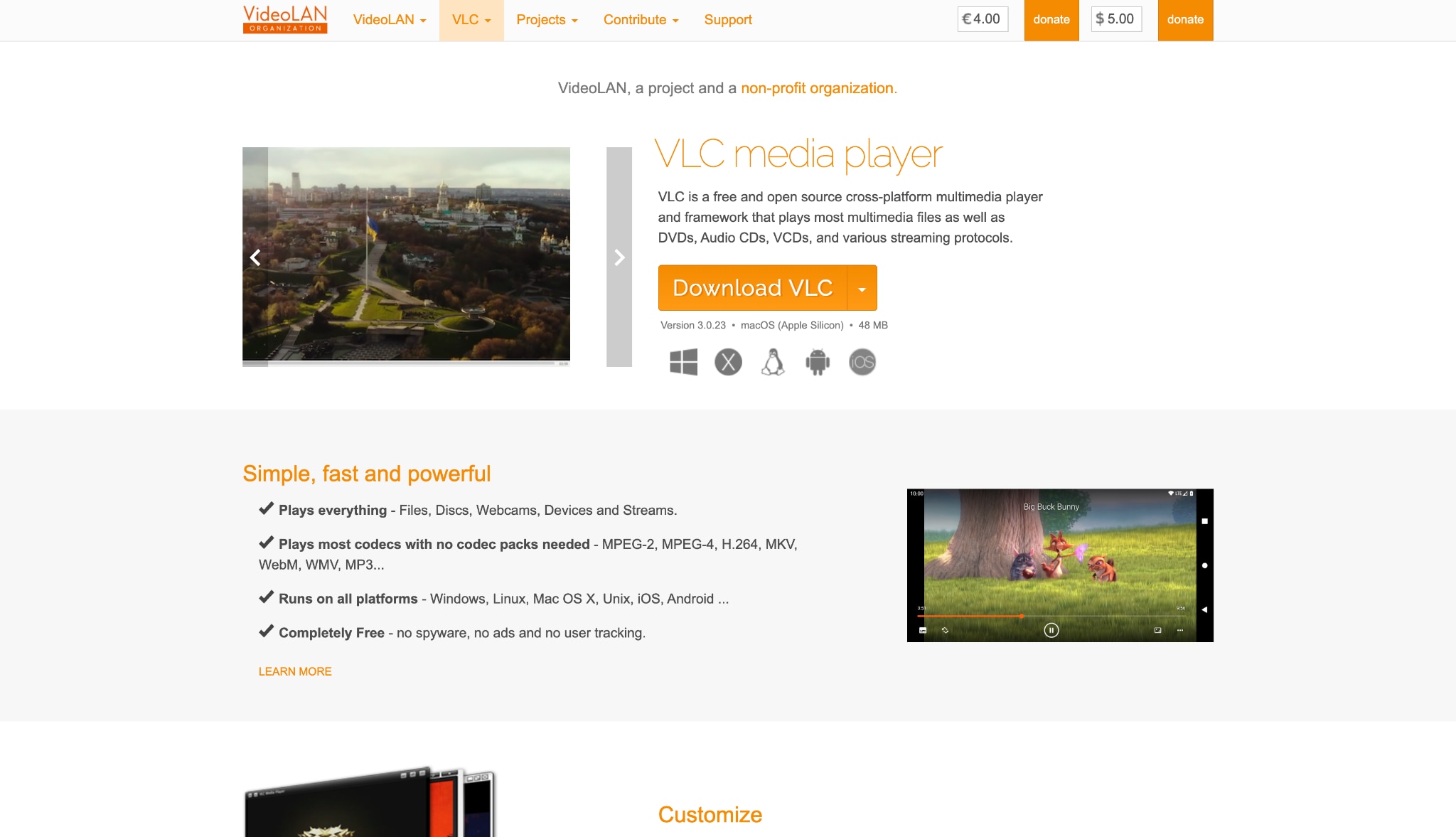 vlc media player homepage