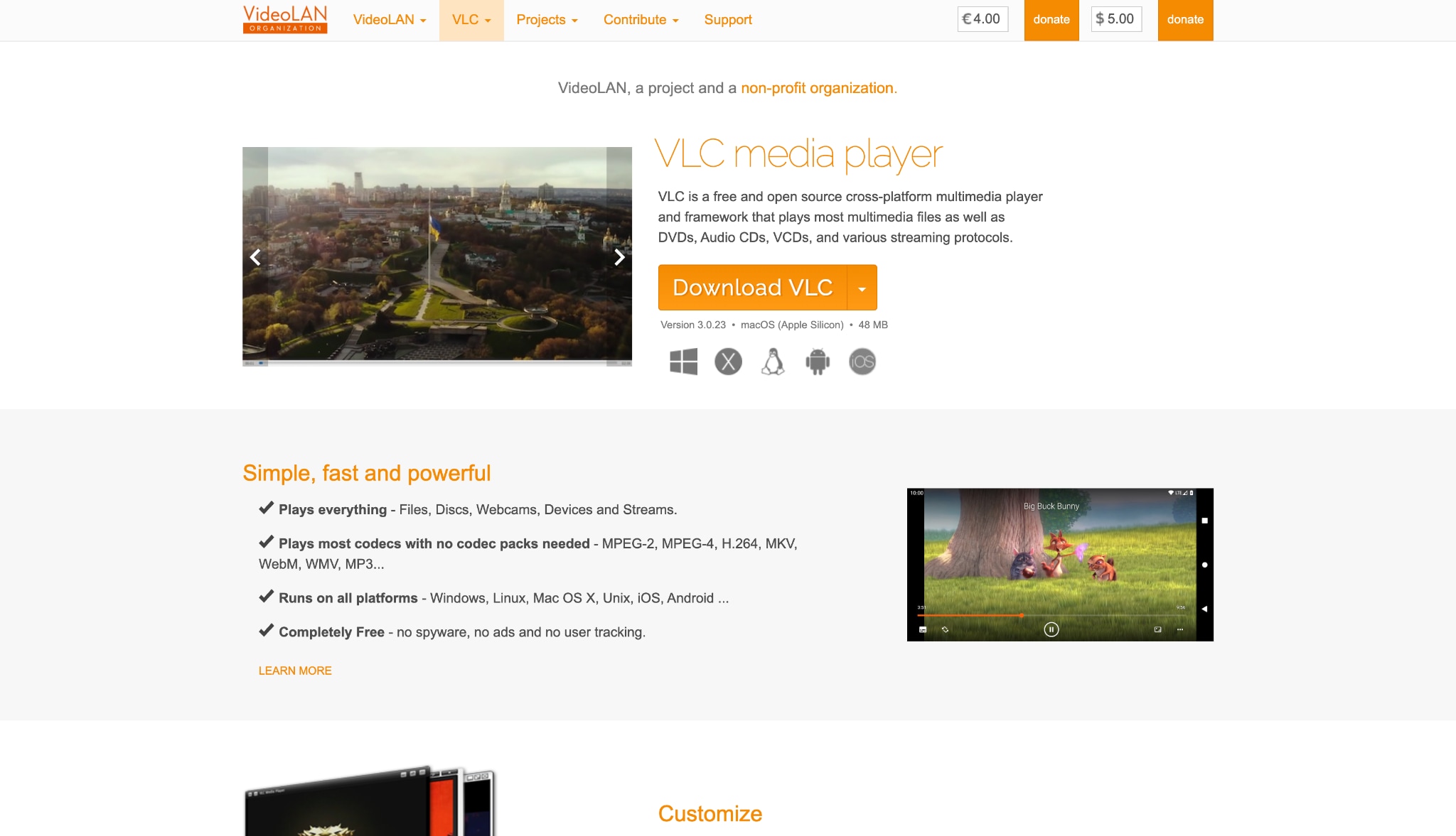 vlc media player home page