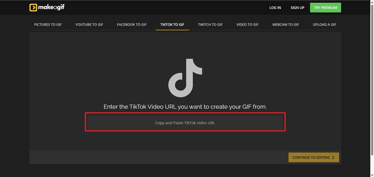 paste video link in makeagif interface