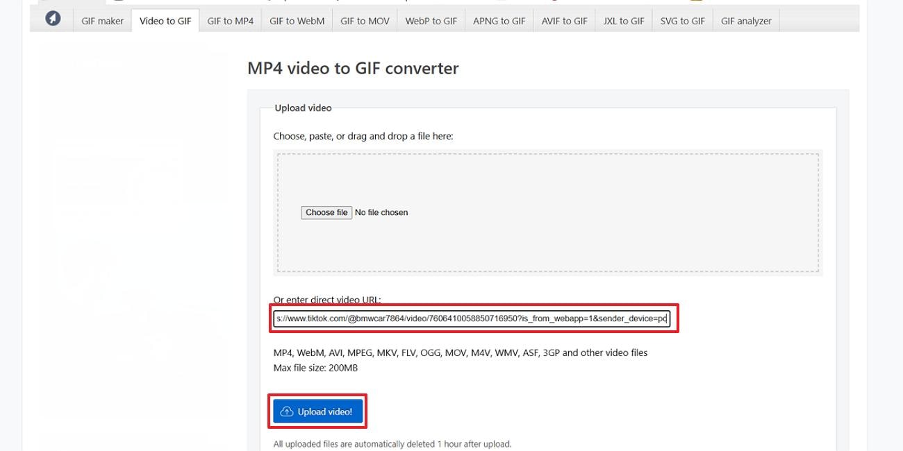 click upload video across ezgif