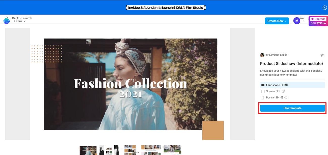 preview and use template invideo
