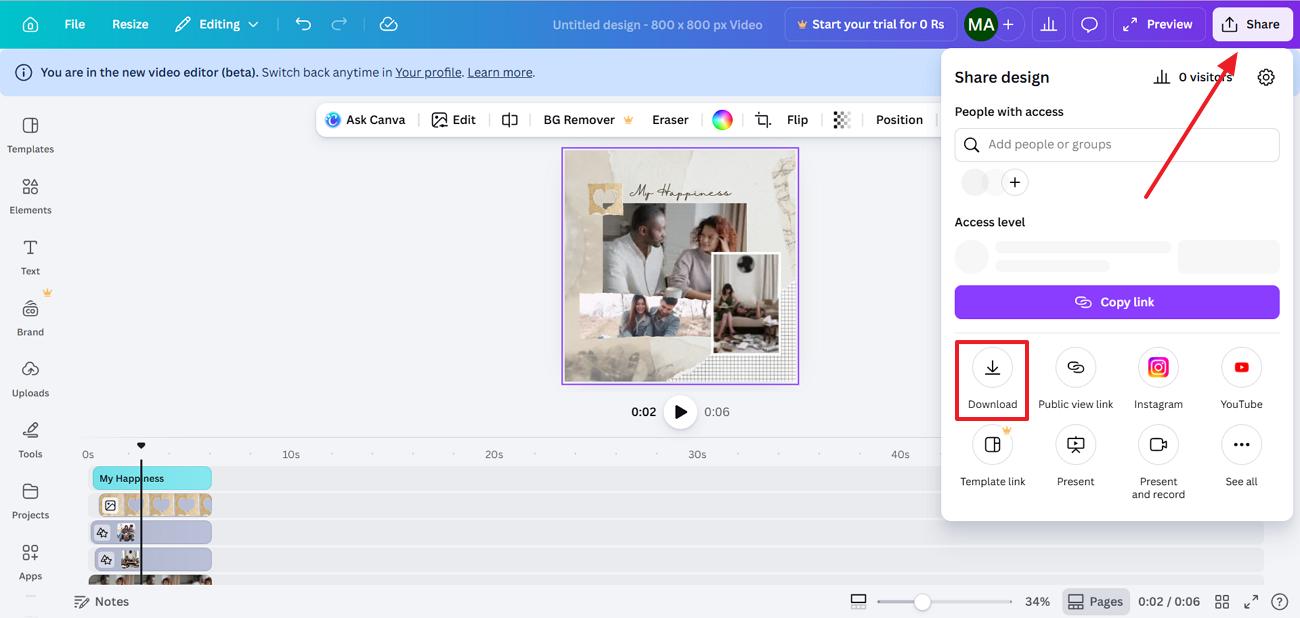 add videos and download collage canva